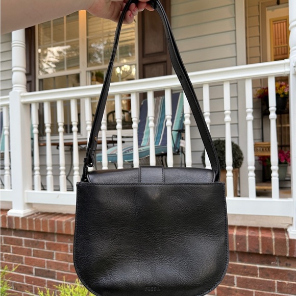 Fossil Wiley Saddle Black Leather Flap Shoulder Handbag - Picture 4 of 10